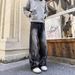 Men's Clothing High Street Style Wide Leg Jeans Hip Hop Loose Straight Leg Flared Pants Tie Dye Gradient Youth Casual Trousers_mkmklike.com