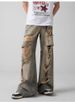 Men's Trendy Post-apocalyptic Style Ripped Jeans, Loose Straight Leg Wide-leg High Street Retro Beggar Trousers_mkmklike.com