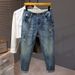 New Retro Washed Jeans Men's Trendy Brand American Slim-fit Jeans Men's Ripped And Fattened Plus Size Jeans_mkmklike.com