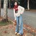 Women's Clothing High-Waisted Retro Blue Straight Leg Jeans Women's Fleece Lined Wide Leg Pants Winter New Style Light Colored_mkmklike.com
