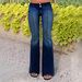 High Waist Vintage Denim Flare Pants For Women – Retro Workwear Style, Slim Fit, Stretch Comfort, Fashionable Bell Bottoms (Deep Blue, Light Blue)_mkmklike.com