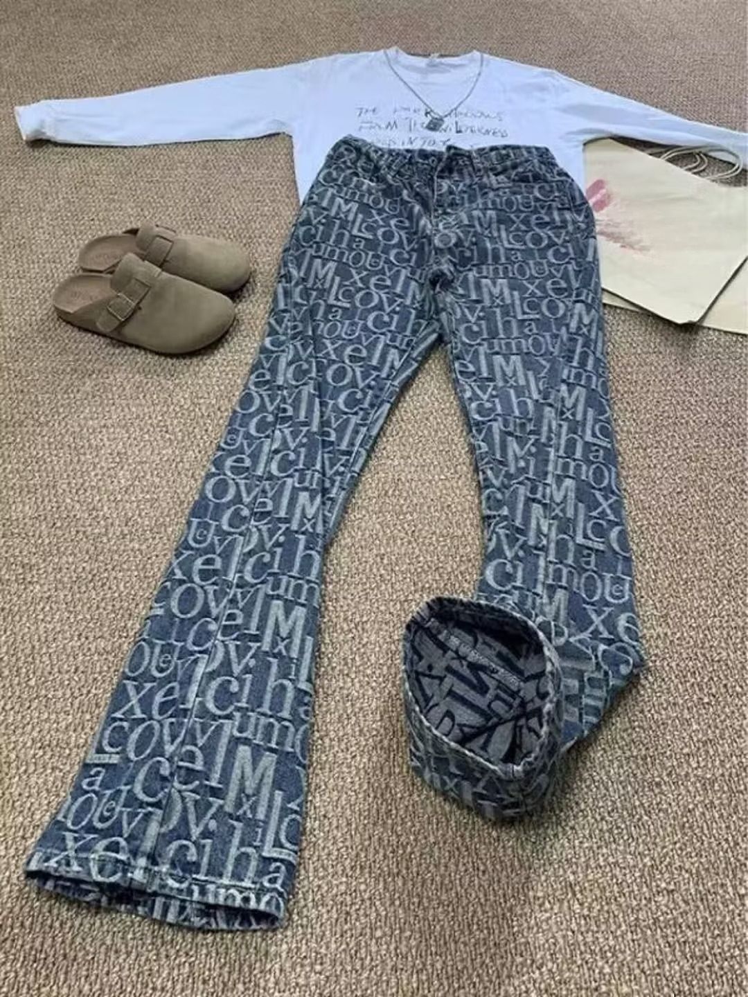 Jacquard Scimitar Jeans Men's Autumn Trend Brand Cleanfit American High Street Student Straight Micro-pull Casual Pants, Light Blue S_mkmklike.com