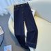 Women's Dark Blue Soft Denim Wide Leg Pants High Waisted Slimming Versatile Loose Fitting Straight Leg Trousers For Spring And Autumn Style_mkmklike.com