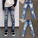 Men's Clothing Men's Stretch Slim Fit Skinny Jeans Style Light Luxury Distressed Patched Trousers Trendy Paint Splatter Denim_mkmklike.com