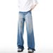 Men's & Women's Classic Cleanfit Blue Washed Denim Jeans – Relaxed Straight Leg, Comfortable Cotton, Versatile For Casual Wear_mkmklike.com