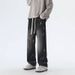 Men's Clothing Splashed White Jeans For Men With Drawstrings For Autumn American High Street Vibe Straight Loose Trendy Brand Elastic Waist Trousers_mkmklike.com