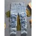 Men's Clothing Retro Distressed Patchwork Jeans For Men, Loose Straight Leg, Trendy Brand Pants._mkmklike.com