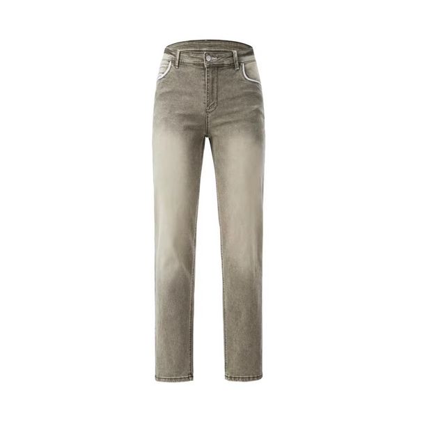 Men's Clothing Men's Slim Straight Leg Denim Jeans Unique Leather Patch Design Stretch Solid Color Trendy Retro Style_mkmklike.com