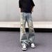 Men's Retro Washed Distressed Ripped Jeans Loose Straight Leg Trendy Flared Design Cool Casual Denim_mkmklike.com