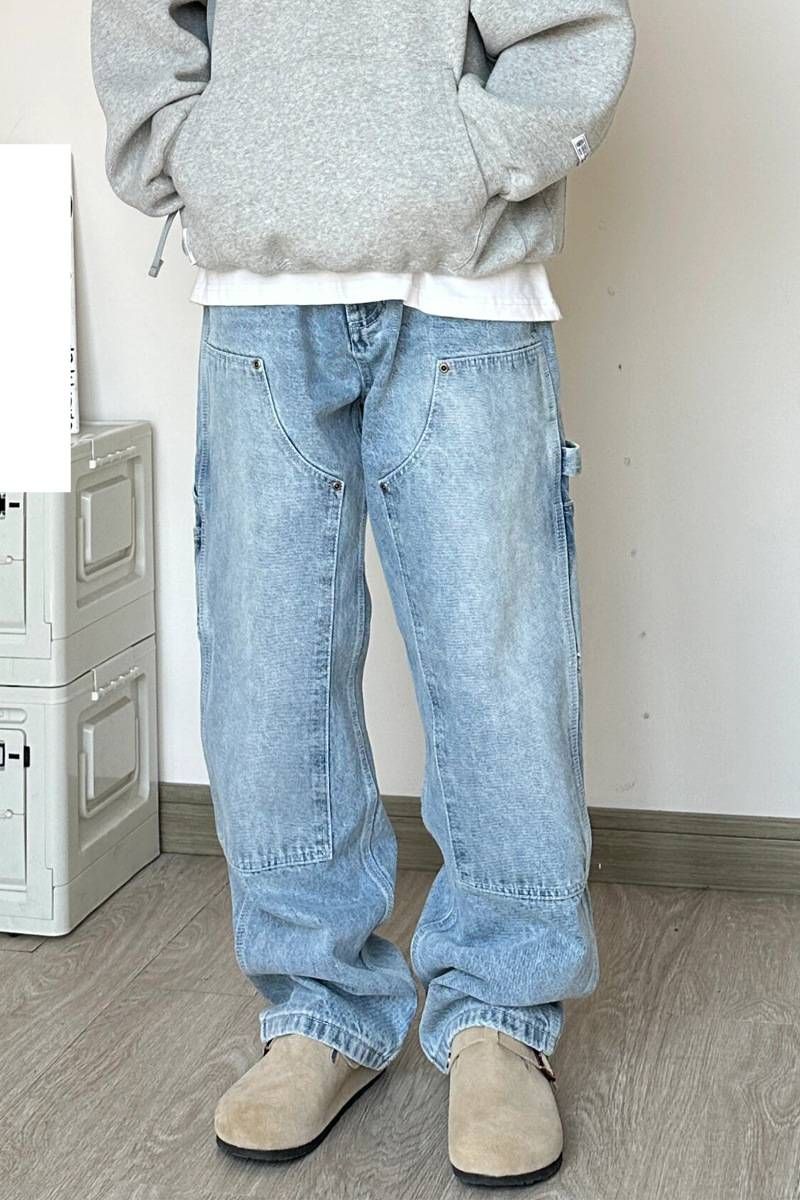 Men's Clothing Men's Hip Hop Retro Washed Distressed Straight Jeans Casual Wide Leg Pants Summer Logging For Formal & Casual_mkmklike.com