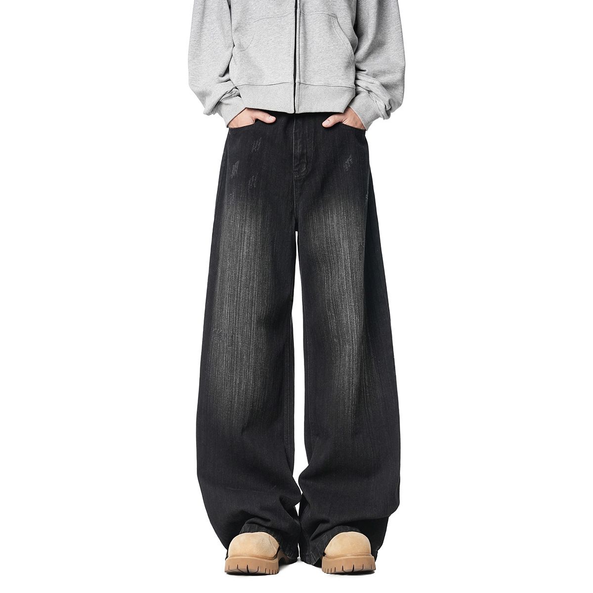 Vintage Washed Distressed Jeans – Unisex Wide-Leg Denim Pants With Retro Fraying & Artistic Rips, All-Season Loose Fit_mkmklike.com