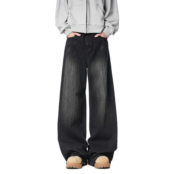 Vintage Washed Distressed Jeans – Unisex Wide-Leg Denim Pants With Retro Fraying & Artistic Rips, All-Season Loose Fit_mkmklike.com