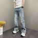 Men's Distressed Flared Jeans - Stretch Denim Pants With Metal Embellishments & Patchwork Design_mkmklike.com