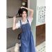 Waist Cinching Slimming Small Versatile Skirt, Mid To Long Dress, Summer New Denim Camisole Dress_mkmklike.com