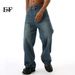 EF JEANS | 2024 New Blue Retro Mid Waist Loose Straight Wide Leg Jeans Trendy Daily Versatile_mkmklike.com
