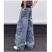 Vintage Washed Heavyweight Cargo Pants With Multi-Pockets – Straight Leg Loose Fit High Street Jeans For Men & Women (Blue/Denim Texture)_mkmklike.com