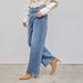 Women's High Waist Straight Leg Jeans - Relaxed Fit Wide Leg Bootcut Denim Pants With Side Button Detail_mkmklike.com