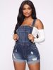 K European And American Elastic Perforated Shoulder Strap Denim Shorts Jumpsuit. Denim Jumpsuits_mkmklike.com