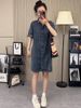 ELLE Hong Kong Style Retro Short Sleeve Thin Denim For Women Summer Petite Loose Casual Slimming Niche Shirt Dress_mkmklike.com