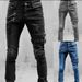 2025 European And American Wish Personality Trend Worn Holes Locomotive Small Feet Jeans Men_mkmklike.com