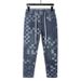 Large Size Men's Checkerboard Elastic Jeans Men's Trendy Brand Multi-functional Drawstring Jeans Men's Small Straight Pants_mkmklike.com