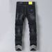 Men's Handmade Worn-out Black Jeans With Elastic Fashion, Multi Craft Washing, Slim Fit Denim Pants, Versatile Men's Pants For All Seasons_mkmklike.com