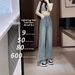 American Retro Wide-leg Jeans For Women, Spring And Autumn, High-waisted, Loose-fitting, Drapey, Floor-length, Slimming,_mkmklike.com