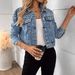 Women's Short Denim Jacket Pearl Detailing Style Top From New Relaxed Everyday Wear Comfortable Feshion_mkmklike.com