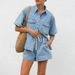 Women's Clothing Retro Casual Loose Pocket Short Sleeved Shirt Shorts Denim Two Piece Suit_mkmklike.com