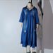 Women's Clothing Washed Denim Mid Length Sleeve Pleated Long Dress_mkmklike.com