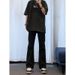 Pure Black Stretch Flared Jeans for Men High Street Style Vibe American Cleanfit Slim Fit Straight Leg Pants_mkmklike.com