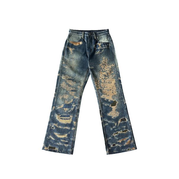 Women's Clothing Digital Printing Erosion Damage Washed Retro Distressed Jeans_mkmklike.com