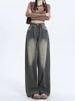 Vintage Washed Wide-Leg Jeans For Women, New Early Autumn High-Waisted American Style Straight-Leg Relaxed Loose Summer_mkmklike.com