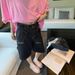 Women's High Waist Color Blocked Denim Shorts Summer Thin Loose Straight Leg Slimming Retro Style Five Point Pants_mkmklike.com