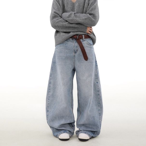 Men's Versatile Whiskered Casual Drape Zippered Straight Leg Jeans Turquoise Stone Wash Spring Autumn_mkmklike.com