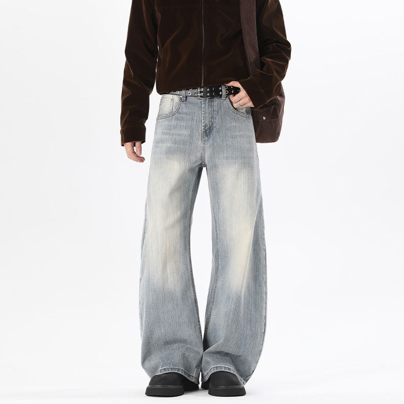 Bamboo Water Washed Scimitar Jeans Men's Autumn American High Street Vibe Pants Trendy Brand Loose Wide Leg Casual_mkmklike.com