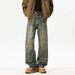 Men's American Vintage Washed Ripped Jeans, High Street Whiskering Loose Straight Baggy Wide Leg Casual Denim Pants Streetwear_mkmklike.com