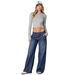 Women's Blue Striped Jeans Casual Loose Wide Leg Trousers Washed Straight Leg Cross Border European American Style_mkmklike.com