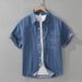 Retro Denim Short Sleeved Shirt For Men, Fashionable And Versatile, Artistic And Casual Loose Top_mkmklike.com