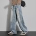 American Washed Distressed Jeans, Men's Spring And Autumn Straight Leg Loose High Street Vibe Style Long Pants_mkmklike.com