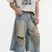 Men's Clothing New Men's Hip Hop Washed Denim Shorts Men's Summer Loose Cropped Pants_mkmklike.com