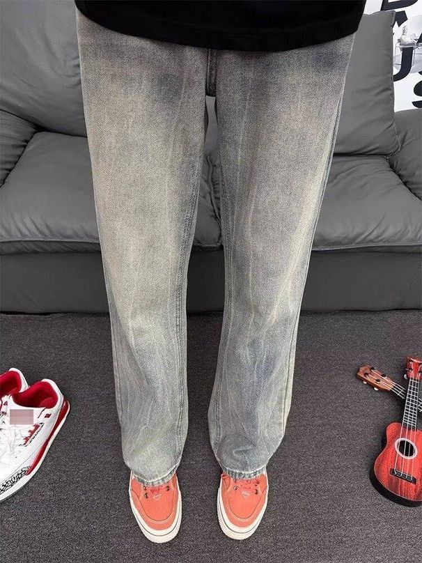 Retro High Street Denim Jeans - Men's & Women's Slim Fit Straight Leg With Subtle Flare | Vintage Wash | Comfortable Mid-Rise Casual Pants_mkmklike.com