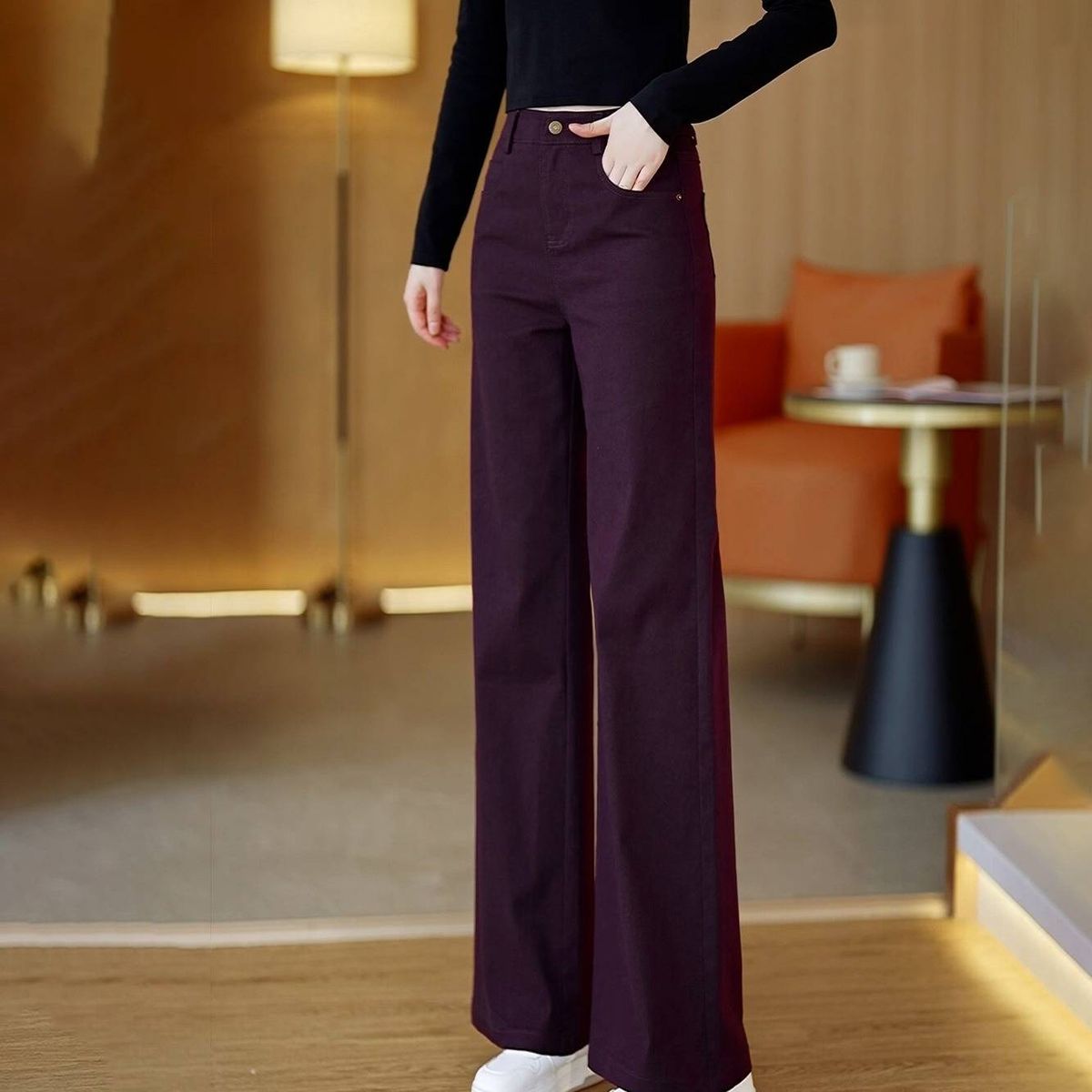 Women’s Lyocell Flared Jeans – High-Waisted, Fleece-Lined & Stretch Bootcut Pants (Purple, 26-31)_mkmklike.com