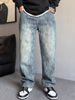 Men's Casual Loose Fitting Wide Leg Jeans Trendy Fashionable High Street Straight Leg Pants For Spring_mkmklike.com