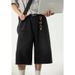 Men's Washed Distressed Wide Leg Jeans Vintage Straight Mid-Length Casual Elastic Cropped Shorts Summer Loose Fit_mkmklike.com