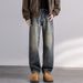 Autumn New Jeans Men's Fit Straight Tube Loose Trendy Brand American Retro Double Craft Washed Middle Waist Youth Large Size Clothes Decoration_mkmklike.com
