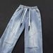 Vintage Rope Detail Men's Jeans - Relaxed Fit Straight Leg Casual Trousers For Summer, Streetwear Style, Multiple Sizes (Black/Blue)_mkmklike.com