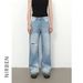 Men's Clothing High Street Ripped New Blue Washed Flared Jeans Men And Women Loose Wide Leg Pants_mkmklike.com