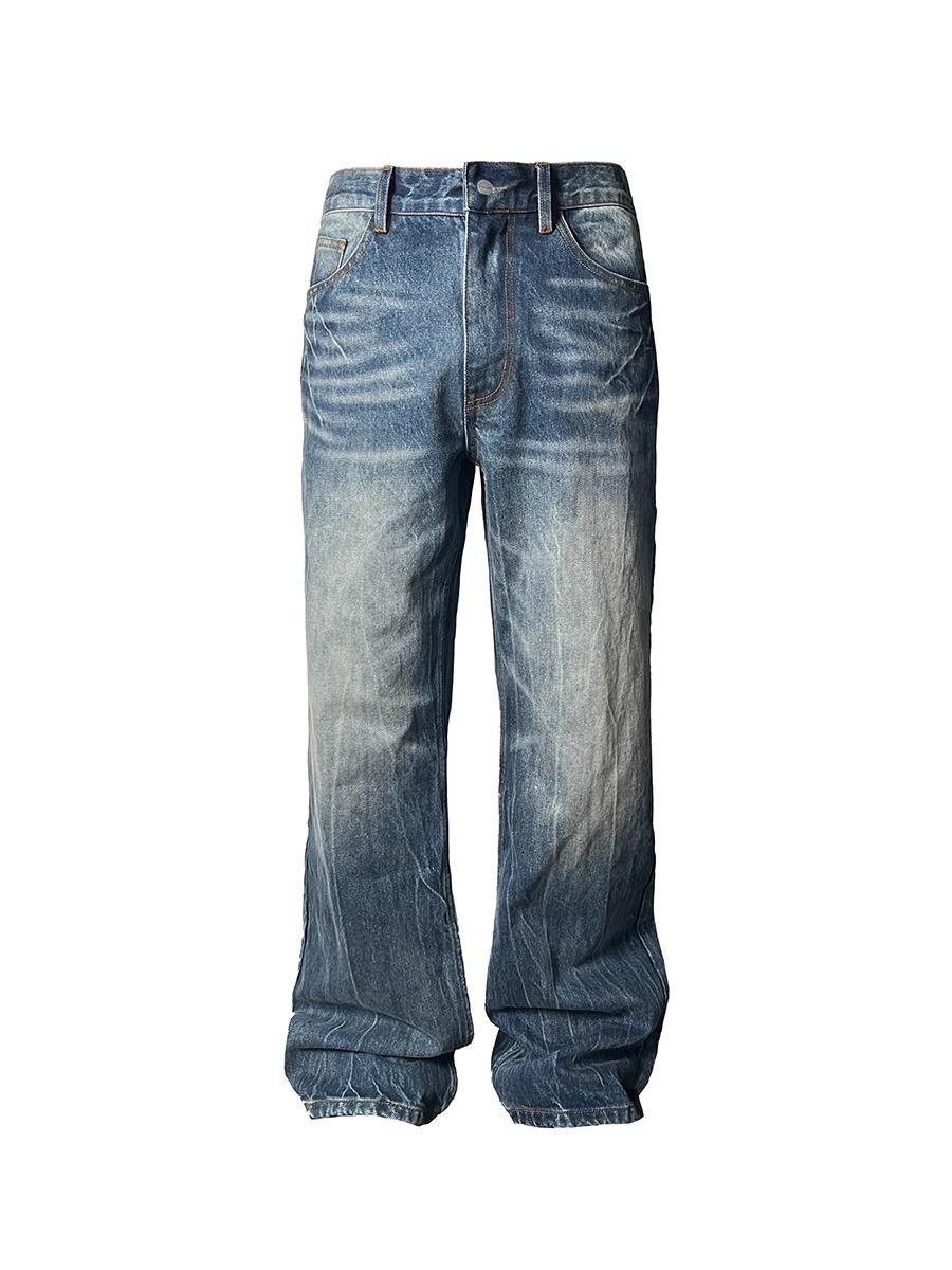 Men's Distressed Washed Straight Leg Bootcut Jeans - Vintage Denim Pants For Casual Wear (Black, Blue)_mkmklike.com