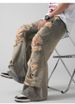 Men's Trendy Post-apocalyptic Style Ripped Jeans, Loose Straight Leg Wide-leg High Street Retro Beggar Trousers_mkmklike.com